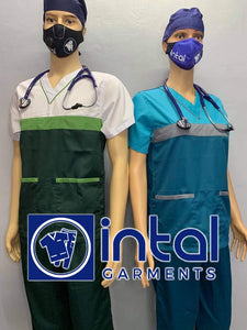 SCRUB SUIT Medical Doctor Nurse Uniform SS03B Polycotton JOGGER PANTS by INTAL GARMENTS Color Forest Green - Fern Green - White