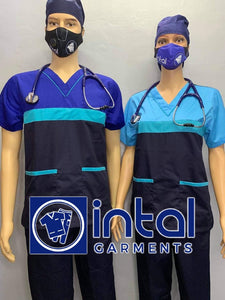 SCRUB SUIT Medical Doctor Nurse Uniform SS03B Polycotton JOGGER PANTS by INTAL GARMENTS Color Midnight Blue - Aqua Blue - Admiral Blue