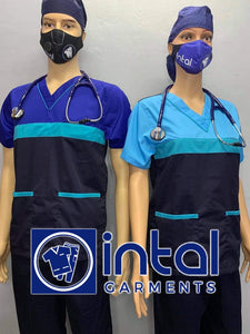 SCRUB SUIT Medical Doctor Nurse Uniform SS03B Polycotton JOGGER PANTS by INTAL GARMENTS Color Midnight Blue - Aqua Blue - Bleu De France
