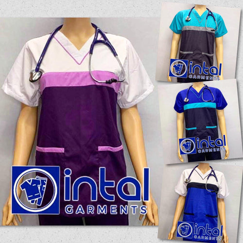 INTAL SCRUBSUIT 03B HIGH QUALITY Tricolor V-Neck Regular 4 Pocket Pants Unisex Scrubs