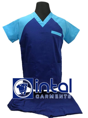 INTAL SCRUBSUIT 05 CARGO 6-Pocket Pants Premium Quality V-Neck Unisex Scrubs Color Admiral Blue - Bleu De France