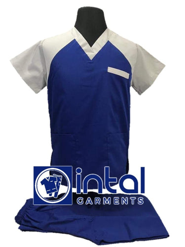 INTAL SCRUBSUIT 05 CARGO 6-Pocket Pants Premium Quality V-Neck Unisex Scrubs Color Admiral Blue - Beige
