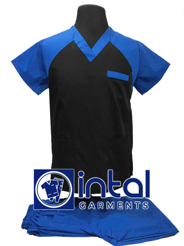 INTAL SCRUBSUIT 05 CARGO 6-Pocket Pants Premium Quality V-Neck Unisex Scrubs Color Black - Admiral Blue