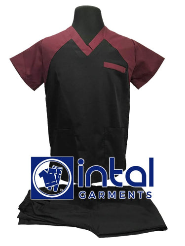 INTAL SCRUBSUIT 05 CARGO 6-Pocket Pants Premium Quality V-Neck Unisex Scrubs Color Black - Maroon