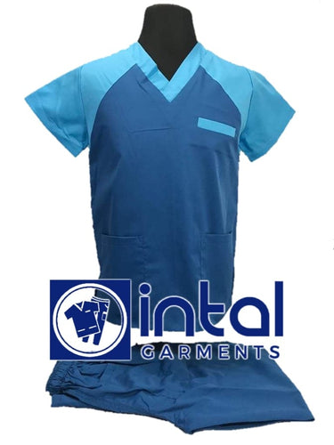 INTAL SCRUBSUIT 05 CARGO 6-Pocket Pants Premium Quality V-Neck Unisex Scrubs Color Sapphire Blue - Bleu De France