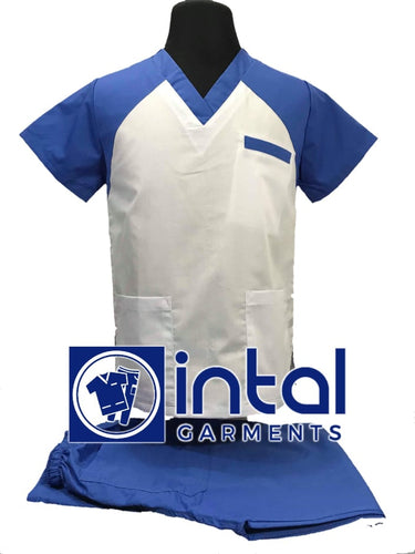 INTAL SCRUBSUIT 05 CARGO 6-Pocket Pants Premium Quality V-Neck Unisex Scrubs Color White - Azure Blue