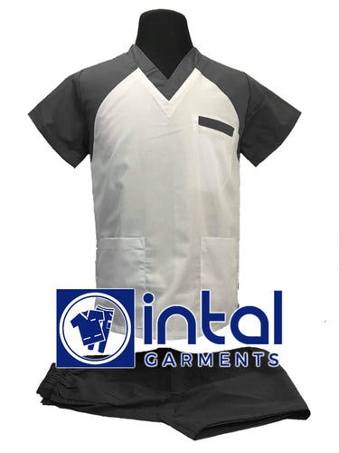INTAL SCRUBSUIT 05 CARGO 6-Pocket Pants Premium Quality V-Neck Unisex Scrubs Color White - Charcoal Grey