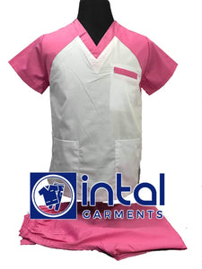SCRUB SUIT High Quality SS_05 Polycotton by INTAL GARMENTS Color White - Rose Pink