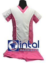 SCRUB SUIT High Quality SS_06A Polycotton by INTAL GARMENTS Color White - Rose Pink