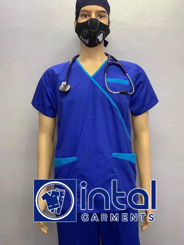 INTAL SCRUBSUIT 08B CARGO 6-Pocket Pants Premium Quality Mock Wrap Unisex Scrubs Color Admiral Blue - Aqua Blue
