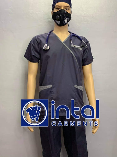 INTAL SCRUBSUIT 08B CARGO 6-Pocket Pants Premium Quality Mock Wrap Unisex Scrubs Color Charcoal Grey - Light Grey