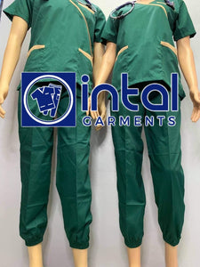 SCRUB SUIT Medical Doctor Nurse Uniform SS08B Polycotton JOGGER PANTS by INTAL GARMENTS Color Forest Green - Tortilla Brown