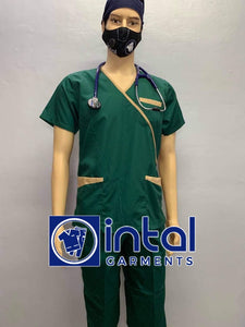 SCRUB SUIT Medical Doctor Nurse Uniform SS08B Polycotton JOGGER PANTS by INTAL GARMENTS Color Forest Green - Tortilla Brown