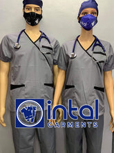 SCRUB SUIT Medical Doctor Nurse Uniform SS08B Polycotton JOGGER PANTS by INTAL GARMENTS Color Light Grey - Black (Light Grey Pants)