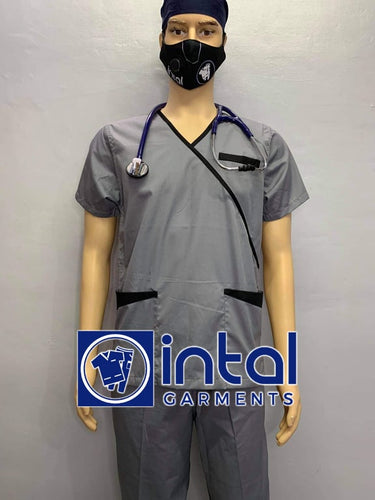 INTAL SCRUBSUIT 08B CARGO 6-Pocket Pants Premium Quality Mock Wrap Unisex Scrubs Color Light Grey - Charcoal grey (Light Grey Pants)