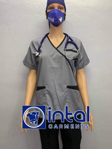 INTAL SCRUBSUIT 08B CARGO 6-Pocket Pants Premium Quality Mock Wrap Unisex Scrubs Color Light Grey - Charcoal grey Pants