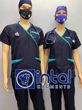 SCRUB SUIT Medical Doctor Nurse Uniform SS08B Polycotton JOGGER PANTS by INTAL GARMENTS Color Midnight Blue - Aqua Blue