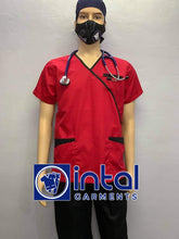 SCRUB SUIT Medical Doctor Nurse Uniform SS08B Polycotton JOGGER PANTS by INTAL GARMENTS Color Red - Black