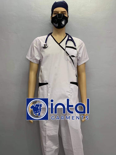 INTAL SCRUBSUIT 08B CARGO 6-Pocket Pants Premium Quality Mock Wrap Unisex Scrubs Color White - Black