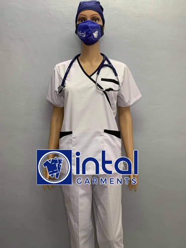 INTAL SCRUBSUIT 08B CARGO 6-Pocket Pants Premium Quality Mock Wrap Unisex Scrubs Color White - Black