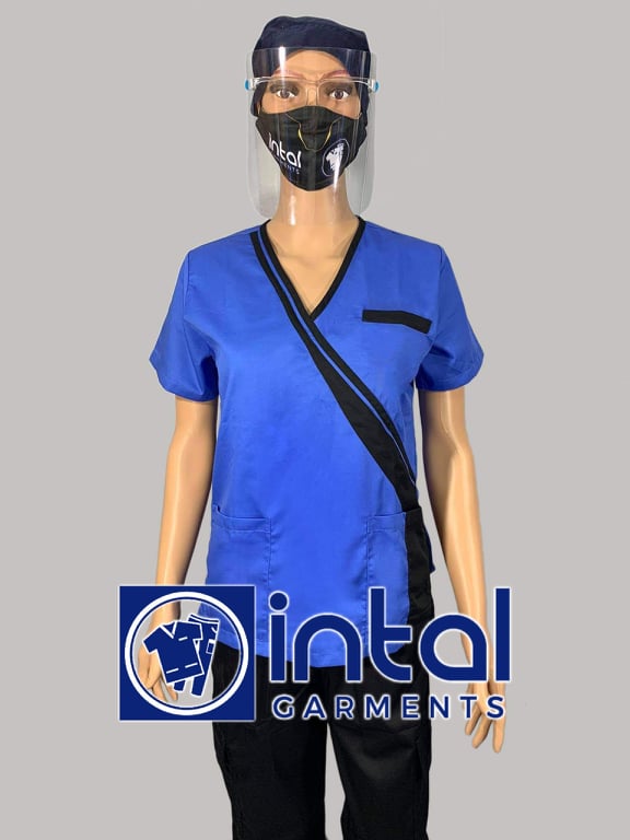 SCRUB SUITS High Quality SS_10 Polycotton by INTAL GARMENTS Color Azure Blue - Black